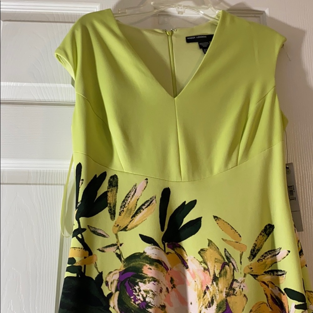 Maggy London Lime Green Floral Midi Dress